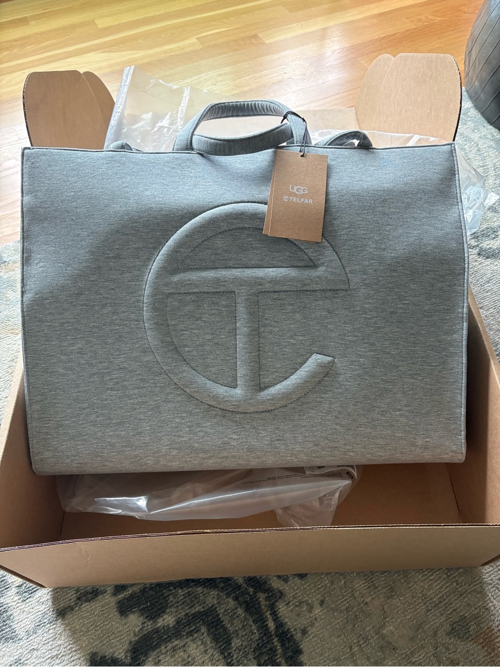 Telfar Gray Duffel Tote Bag with Embossed Logo